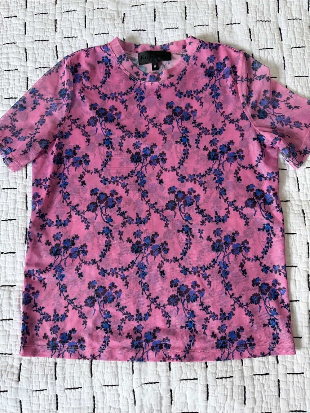 No. 6 Store Pink Tee with Blue Floral Print